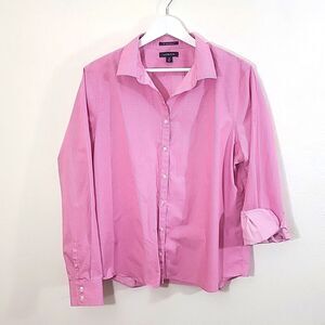Land's End pink and white dotted button down plus size 18 No Iron Supima